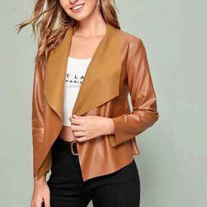 Waterfall Collar Faux Leather Jacket